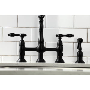 Kingston Brass KS1270TALBS Tudor Bridge Kitchen Faucet with Brass Sprayer, Matte Black
