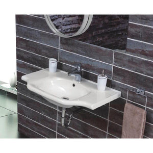 CeraStyle 25-3/5" Ceramic Wall Mounted Bathroom Sink with One Faucet Hole - Includes Overflow