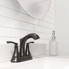 Pfister LF-048-ARYY Arlington Tuscan Bronze 4-in centerset 2-handle WaterSense High-arc Residential Handle Bathroom Sink Faucet with Drain with Deck Plate