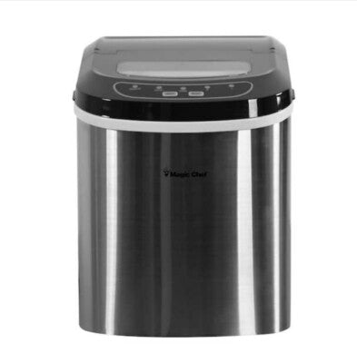 Magic Chef 27 lbs. Portable Countertop Ice Maker with Removable Basket and Ice Scoop - Stainless Steel HNIM27ST