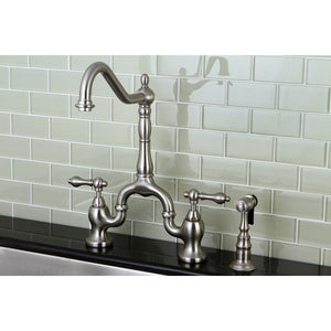 Kingston Brass KS7758ALBS English Country Kitchen Bridge Faucet with Brass Sprayer, Brushed Nickel