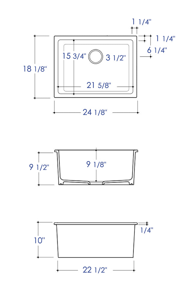 ALFI brand AB2418UD 24" White Undermount / Drop In Fireclay Kitchen Sink