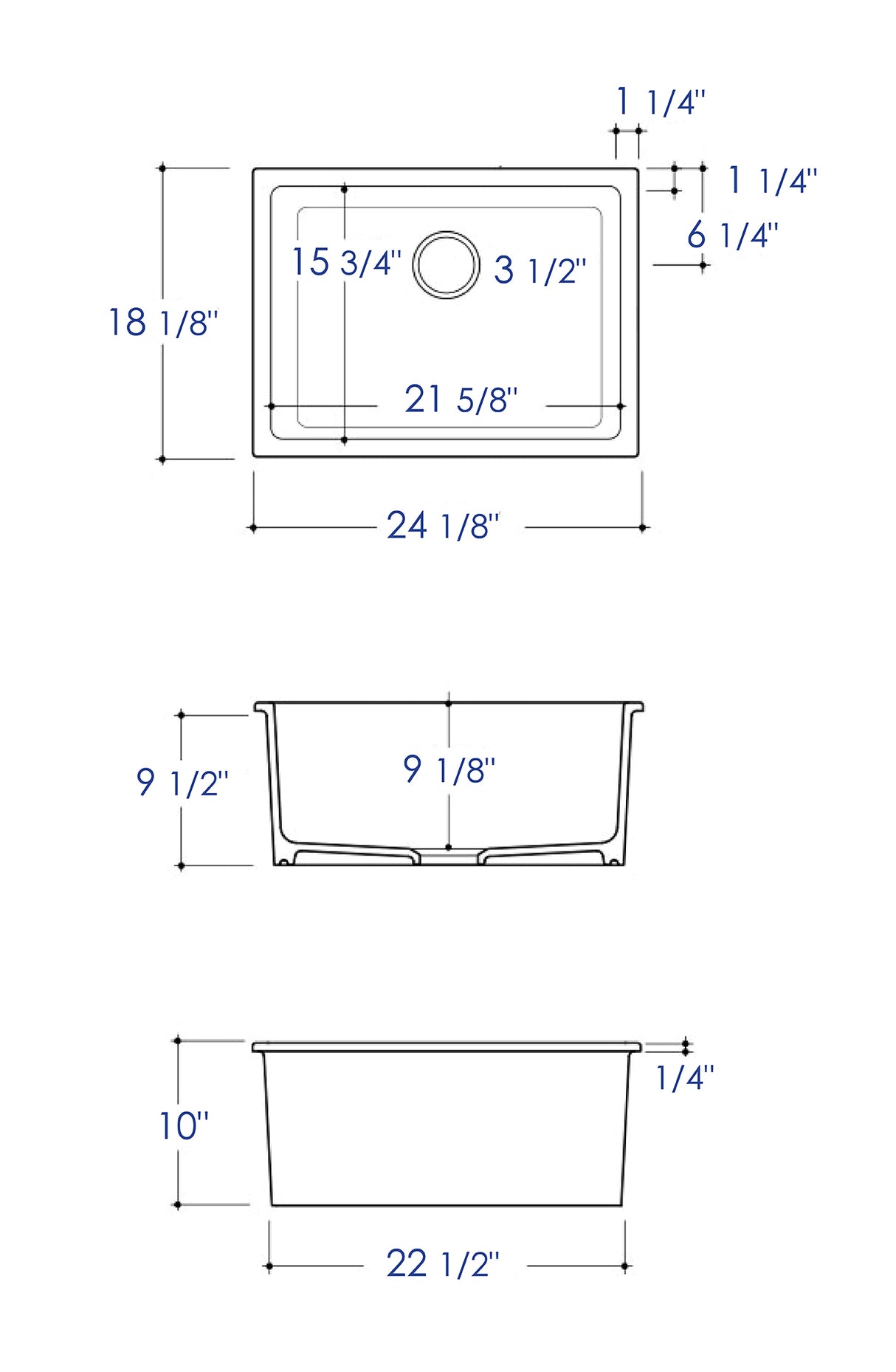 Black Matte 24" x 18" Fireclay Undermount / Drop In Fireclay Kitchen Sink