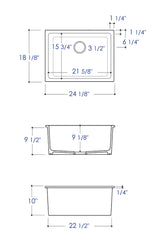 Black Matte 24" x 18" Fireclay Undermount / Drop In Fireclay Kitchen Sink