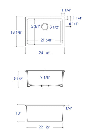 Black Matte 24" x 18" Fireclay Undermount / Drop In Fireclay Kitchen Sink