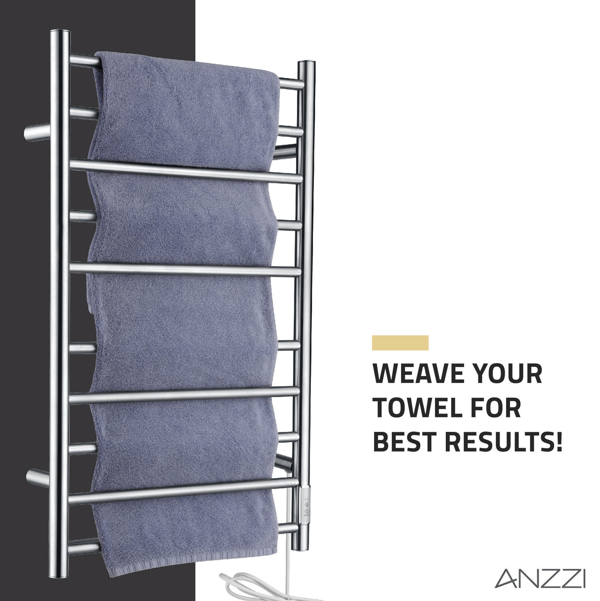 ANZZI TW-WM104CH Crete 10-Bar Stainless Steel Wall Mounted Towel Warmer Rack with Polished Chrome Finish