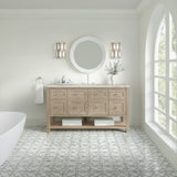 Breckenridge 60" Single Vanity, Whitewashed Oak, w/ 3 CM Victorian Silver Silestone Top w/ FreePower Wireless Charger