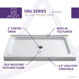 ANZZI SB-AZ022R Vail 36 x 48  in. Double Threshold Shower Base in White