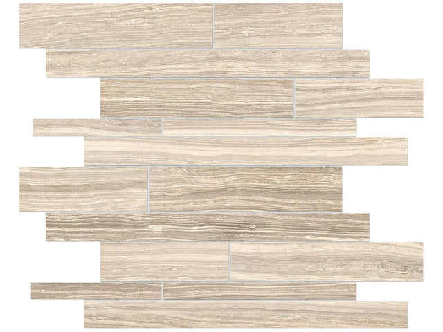 Anatolia Tile Eramosa Sand Random Strip Matte Porcelain Mosaics. 1 Sheet = .96 Sq. Ft. 4501-0091-0 (69-237) Sand Random Strip - premium natural stone mosaic tile from Anatolia Tile, available at PoshHaus showroom in Keene, NH