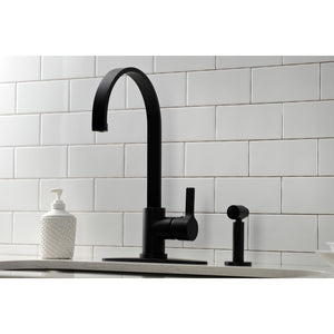 Kingston Brass LS8710CTLBS Continental Single-Handle Kitchen Faucet with Brass Sprayer, Matte Black