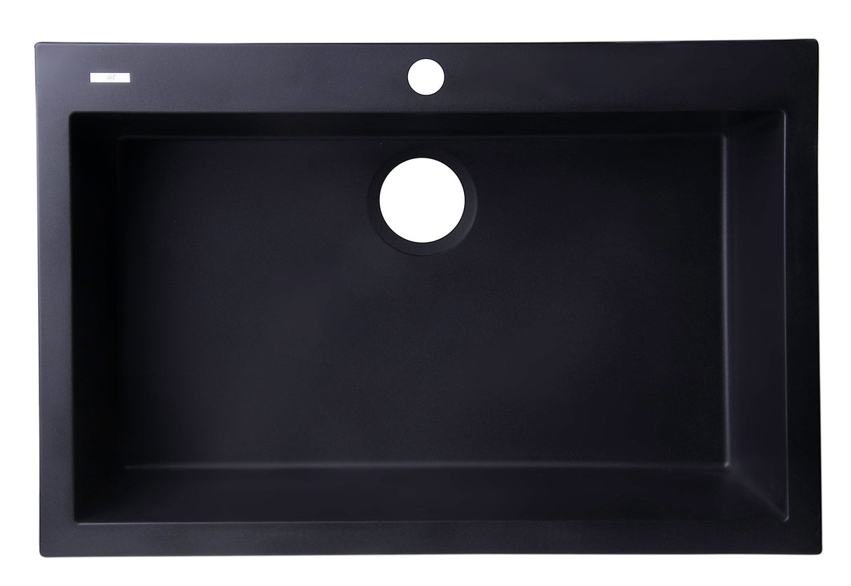 ALFI brand AB3020DI-BLA Black 30" Drop-In Single Bowl Granite Composite Kitchen Sink