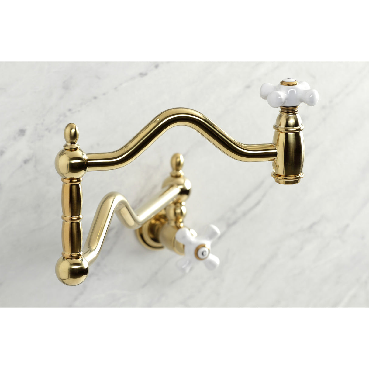 Kingston Brass KS2107PX Heritage Wall Mount Pot Filler, Brushed Brass