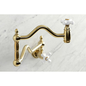Kingston Brass KS2107PX Heritage Wall Mount Pot Filler, Brushed Brass