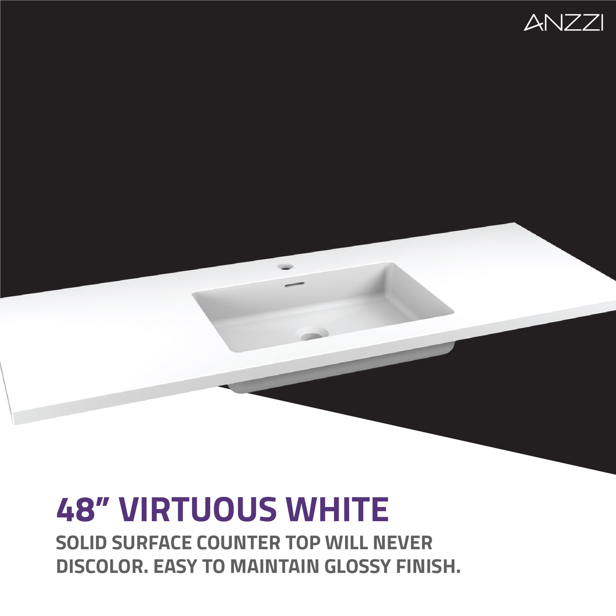 ANZZI VT-MRCT48-WH 48 in W x 20 in H x 18 in D Bath Vanity in Rich White with Cultured Marble Vanity Top in White with White Basin & Mirror