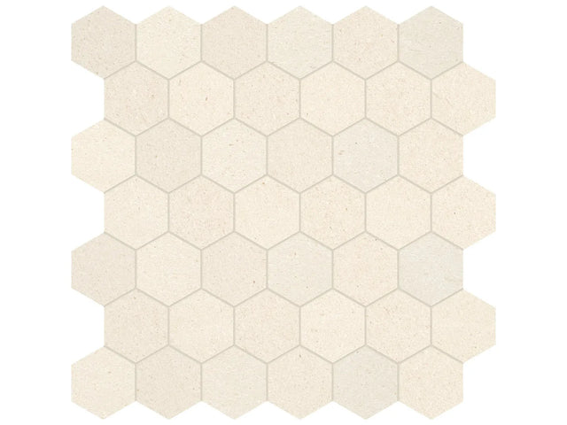 Anatolia Tile 2" Hex Serene Ivory Honed Limestone Mosaic 5001-0265-0 * 1 Sheet = .99 Sqft * Serene Ivory Hexagon 2" - premium natural stone mosaic tile from Anatolia Tile, available at PoshHaus showroom in Keene, NH
