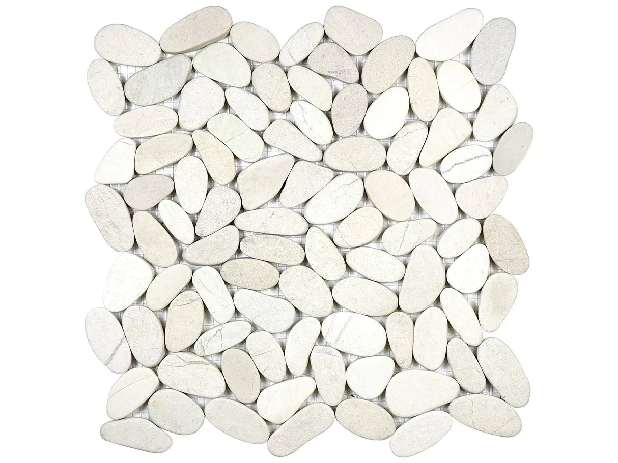 Anatolia Tile Zen Serenity Ivory Flat Matte Pebble Mosaics. 1 Sheet = 1 Sq. Ft. 5001-0223-0 (76-462) Serenity Ivory Flat Pebble - premium natural stone mosaic tile from Anatolia Tile, available at PoshHaus showroom in Keene, NH
