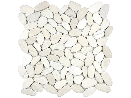 Anatolia Tile Zen Serenity Ivory Flat Matte Pebble Mosaics. 1 Sheet = 1 Sq. Ft. 5001-0223-0 (76-462) Serenity Ivory Flat Pebble - premium natural stone mosaic tile from Anatolia Tile, available at PoshHaus showroom in Keene, NH
