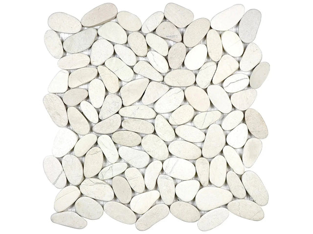 Anatolia Tile Zen Serenity Ivory Flat Matte Pebble Mosaics. 1 Sheet = 1 Sq. Ft. 5001-0223-0 (76-462) Serenity Ivory Flat Pebble - premium natural stone mosaic tile from Anatolia Tile, available at PoshHaus showroom in Keene, NH