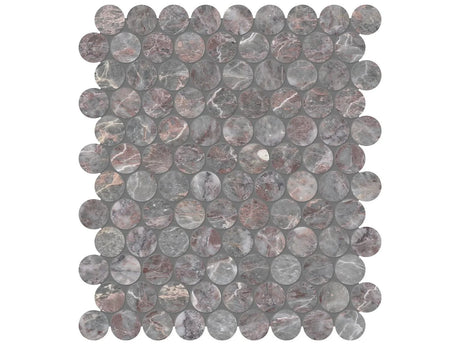 Anatolia Tile 1.25" Sereno Burgundy Penny Round Honed Marble Mosaic 5001-0314-0 * 1 Sheet = .99 Sqft * Sereno Burgundy Penny Round - premium natural stone mosaic tile from Anatolia Tile, available at PoshHaus showroom in Keene, NH