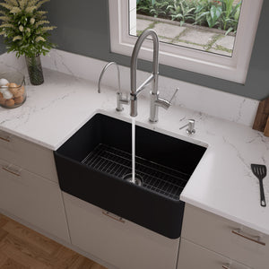 Black Matte Smooth Apron 30" x 18" Single Bowl Fireclay Farm Sink