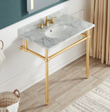 ANZZI CS-FGC004-BG Verona 34.5 in. Console Sink in Brushed Gold with Carrara White Counter Top