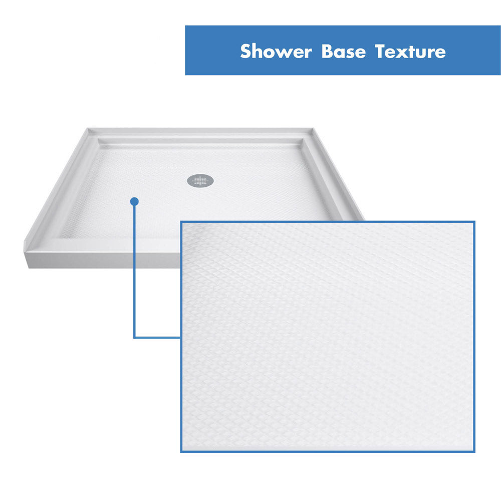 DreamLine Flex 32 in. D x 32 in. W x 74 3/4 in. H Semi-Frameless Pivot Shower Door in Chrome with Center Drain White Base