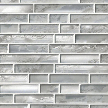 Silver canvas interlocking 11.81X11.81 glass mesh mounted mosaic tile SMOT-GLSIL-SILCAN8MM product shot multiple tiles angle view