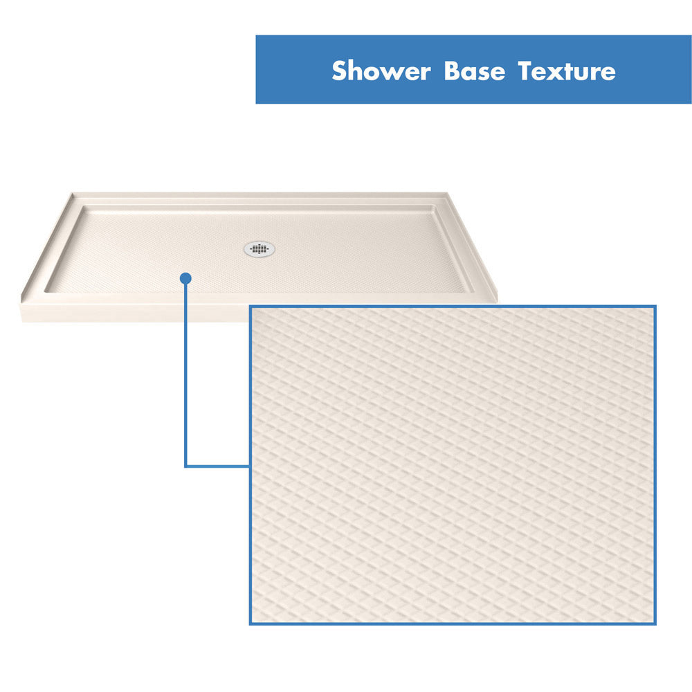 DreamLine Flex 36 in. D x 60 in. W x 74 3/4 in. H Semi-Frameless Shower Door in Brushed Nickel with Center Drain Biscuit Base Kit