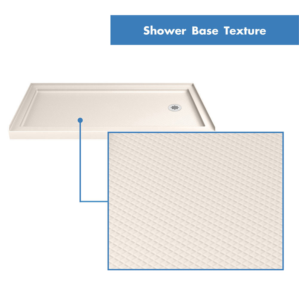 DreamLine Charisma 34 in. D x 60 in. W x 78 3/4 in. H Frameless Bypass Shower Door in Chrome with Right Drain Biscuit Base