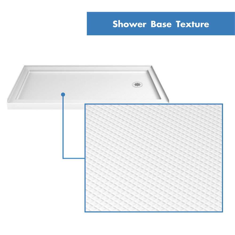 DreamLine Flex 34 in. D x 60 in. W x 78 3/4 in. H Pivot Shower Door, Base, and White Wall Kit in Chrome