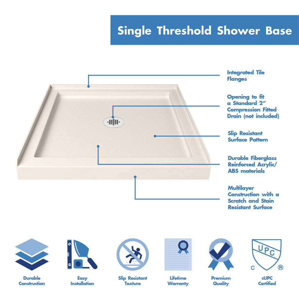 DreamLine SlimLine 36 in. D x 36 in. W x 2 3/4 in. H Center Drain Single Threshold Shower Base in Biscuit