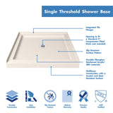 DreamLine Lumen 42 in. D x 42 in. W by 74 3/4 in. H Hinged Shower Door in Brushed Nickel with Biscuit Acrylic Base Kit