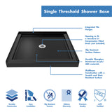 DreamLine Flex 36 in. D x 36 in. W x 74 3/4 in. H Semi-Frameless Pivot Shower Door in Chrome with Center Drain Black Base