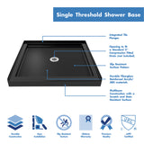DreamLine Flex 32 in. D x 32 in. W x 74 3/4 in. H Semi-Frameless Pivot Shower Door in Chrome with Center Drain Black Base