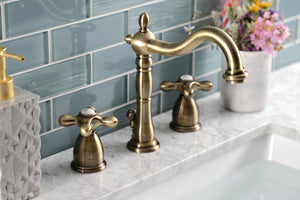Kingston Brass KB1973AX Heritage Widespread Bathroom Faucet with Brass Pop-Up, Antique Brass