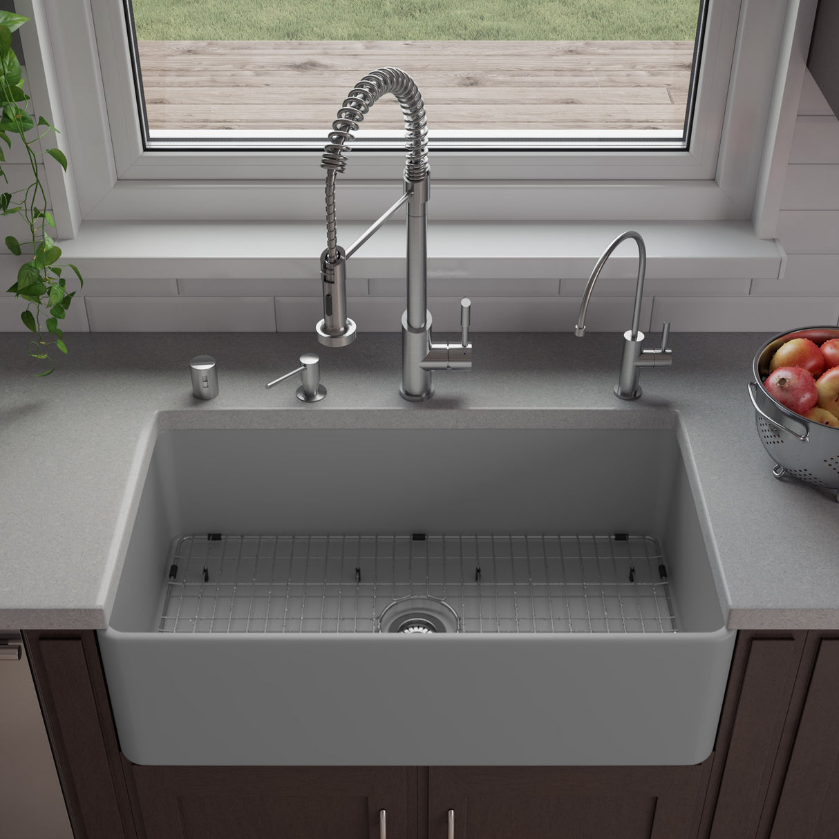 Gray Matte Smooth Apron 33" x 18" Single Bowl Fireclay Farm Sink