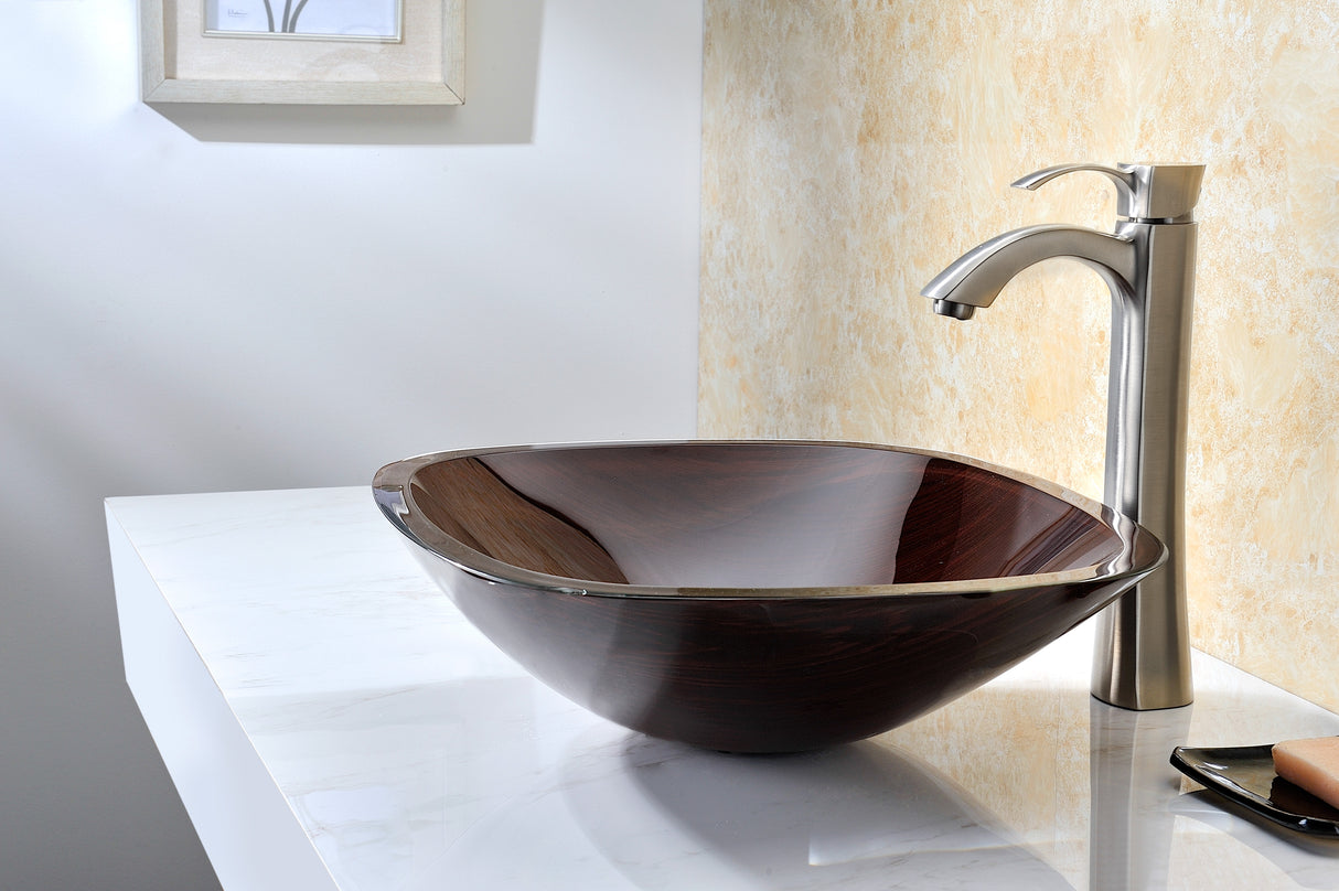 ANZZI LS-AZ066 Cansa Series Deco-Glass Vessel Sink in Rich Timber