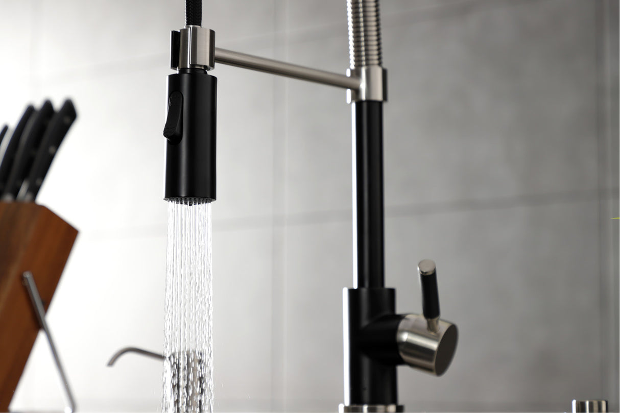 Gourmetier LS8779DKL Kaiser Single-Handle Pre-Rinse Kitchen Faucet, Matte Black/Brushed Nickel