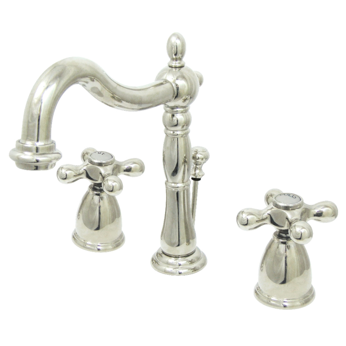 Kingston Brass KB1976AX Heritage Widespread Bathroom Faucet with Brass Pop-Up, Polished Nickel
