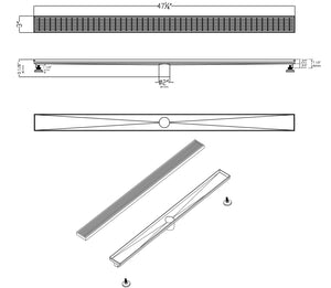 ALFI brand 47" Stainless Steel Linear Shower Drain with Groove Lines