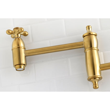 Kingston Brass KS3107AX Restoration Wall Mount Pot Filler Kitchen Faucet, Brushed Brass