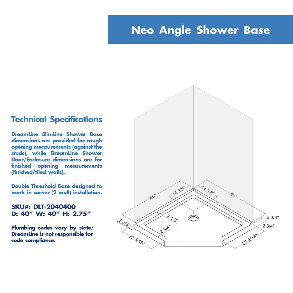 DreamLine Prism 40 in. x 74 3/4 in. Frameless Neo-Angle Pivot Shower Enclosure in Chrome with White Base Kit