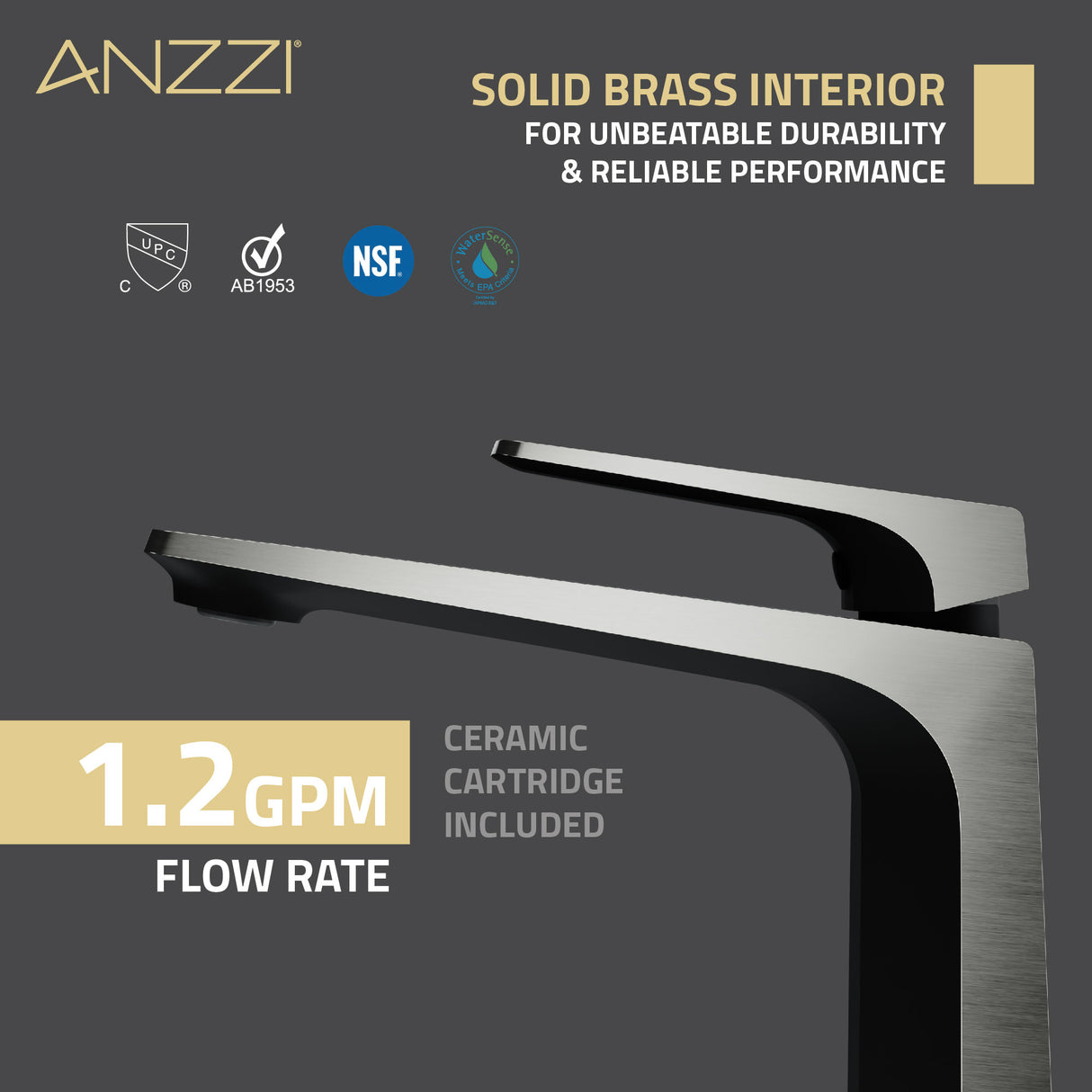 ANZZI L-AZ904MB-BN Single Handle Single Hole Bathroom Vessel Sink Faucet With Pop-up Drain in Matte Black & Brushed Nickel
