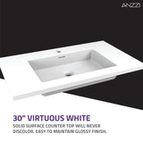 ANZZI VT-CT30-WH Conques 30 in W x 20 in H x 18 in D Bath Vanity in Rich White with Cultured Marble Vanity Top in White with White Basin