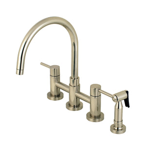 Kingston Brass KS8278DLBS Concord Bridge Kitchen Faucet with Brass Sprayer, Brushed Nickel