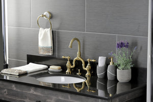 Kingston Brass KS7997AL English Country Bridge Bathroom Faucet with Brass Pop-Up, Brushed Brass