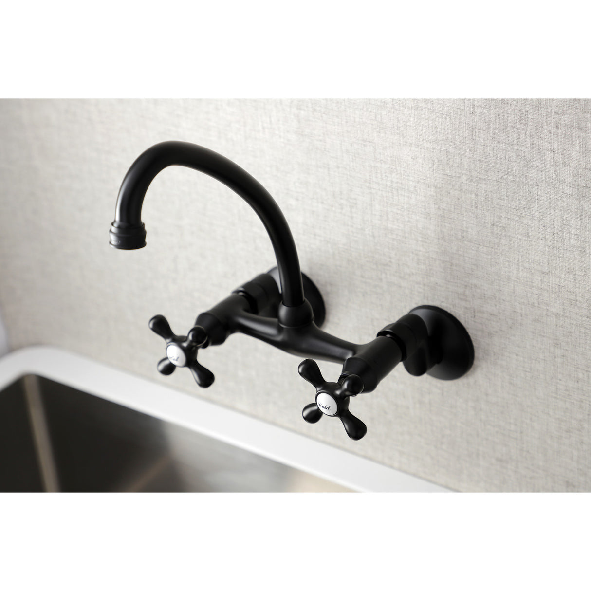 Kingston Brass KS214MB Kingston Two Handle Wall Mount Kitchen Faucet, Matte Black