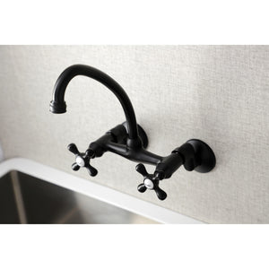 Kingston Brass KS214MB Kingston Two Handle Wall Mount Kitchen Faucet, Matte Black
