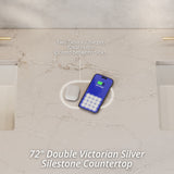Bristol 72" Double Vanity, Whitewashed Walnut w/ 3 CM Victorian Silver Silestone Top w/FreePower Wireless Charger