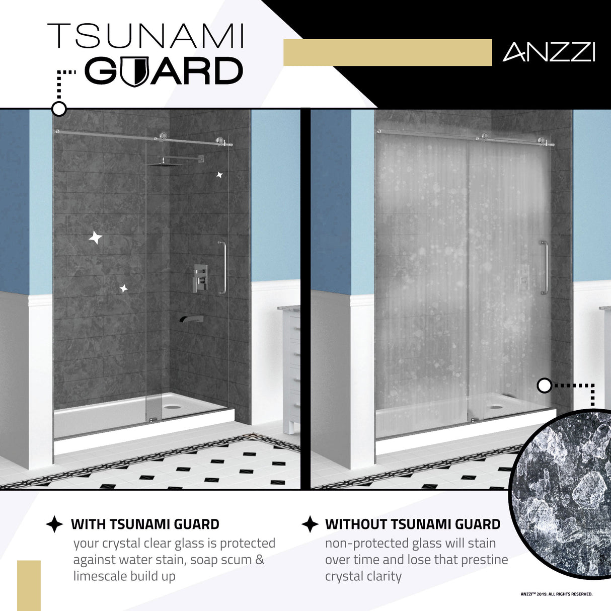 ANZZI SD-AZ15-01BG Enchant 70-in. x 60.4-in. Framed Sliding Shower Door in Brushed Gold